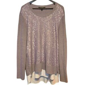 NEW Simply Vera Crew Neck Sweater XL Lavender Knit Lace Front Over White Blouse